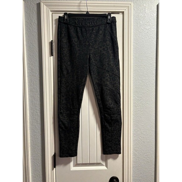 Free People Pants - Free People Animal Print Moto Leggings S Black Gold Stretchy Polyester Rayon